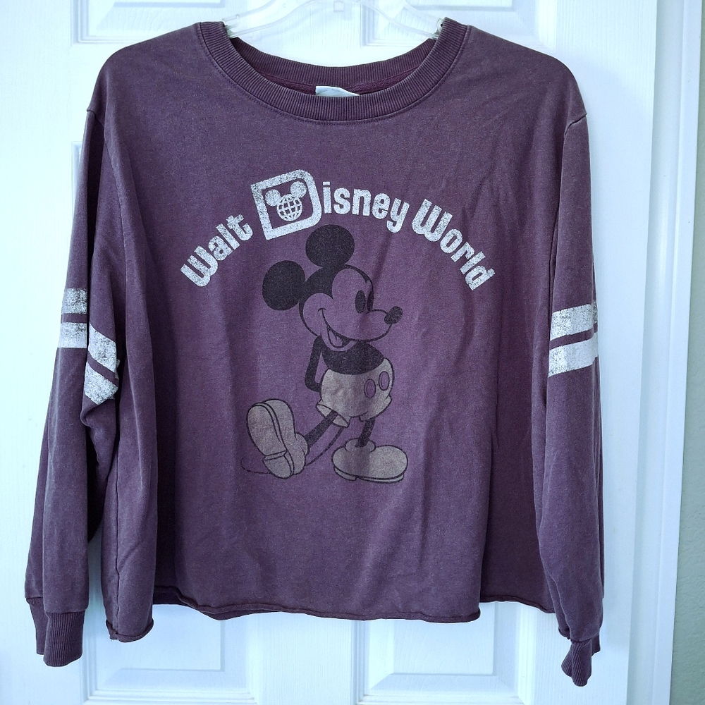 Disney World Mickey Mouse Metallic Purple Pants Graphic Cropped Tshirt Womens 1X